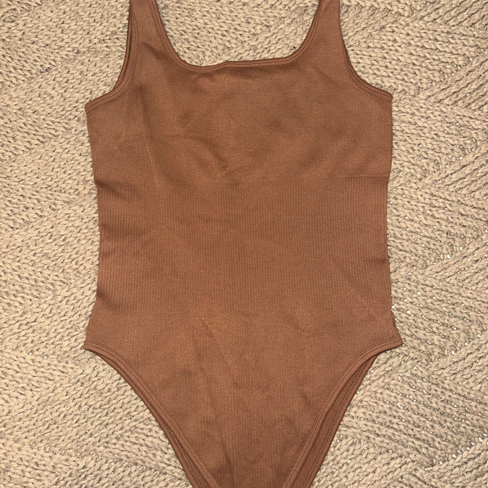 Brown Ribbed Bodysuit